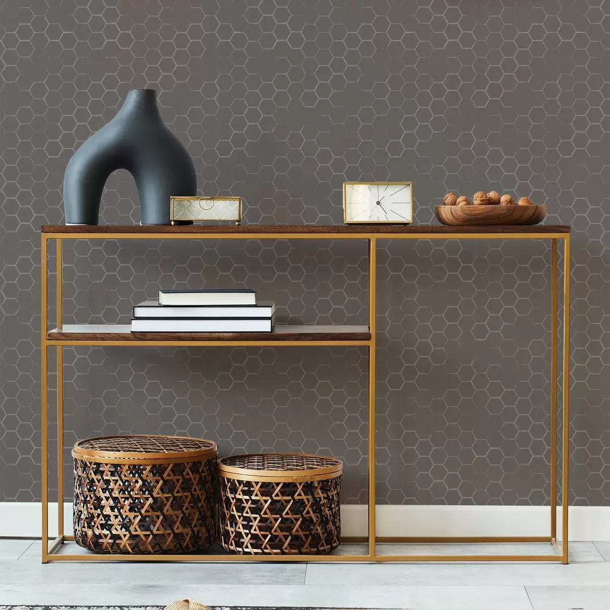 Ταπετσαρία Πυκνό εξαγωνικό μοτίβο σε απαλούς γκρι τόνους a01060v2