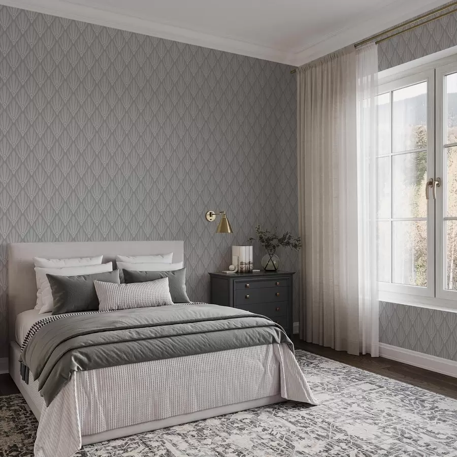 τοιχογραφίες Γκρι Art Deco με σχήματα βεντάλιας a01064