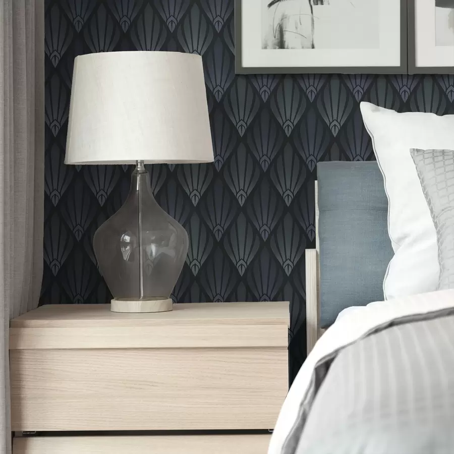 τοιχογραφίες Δροσερό μπλε-γκρι Art Deco με σχήματα βεντάλιας a01064v3