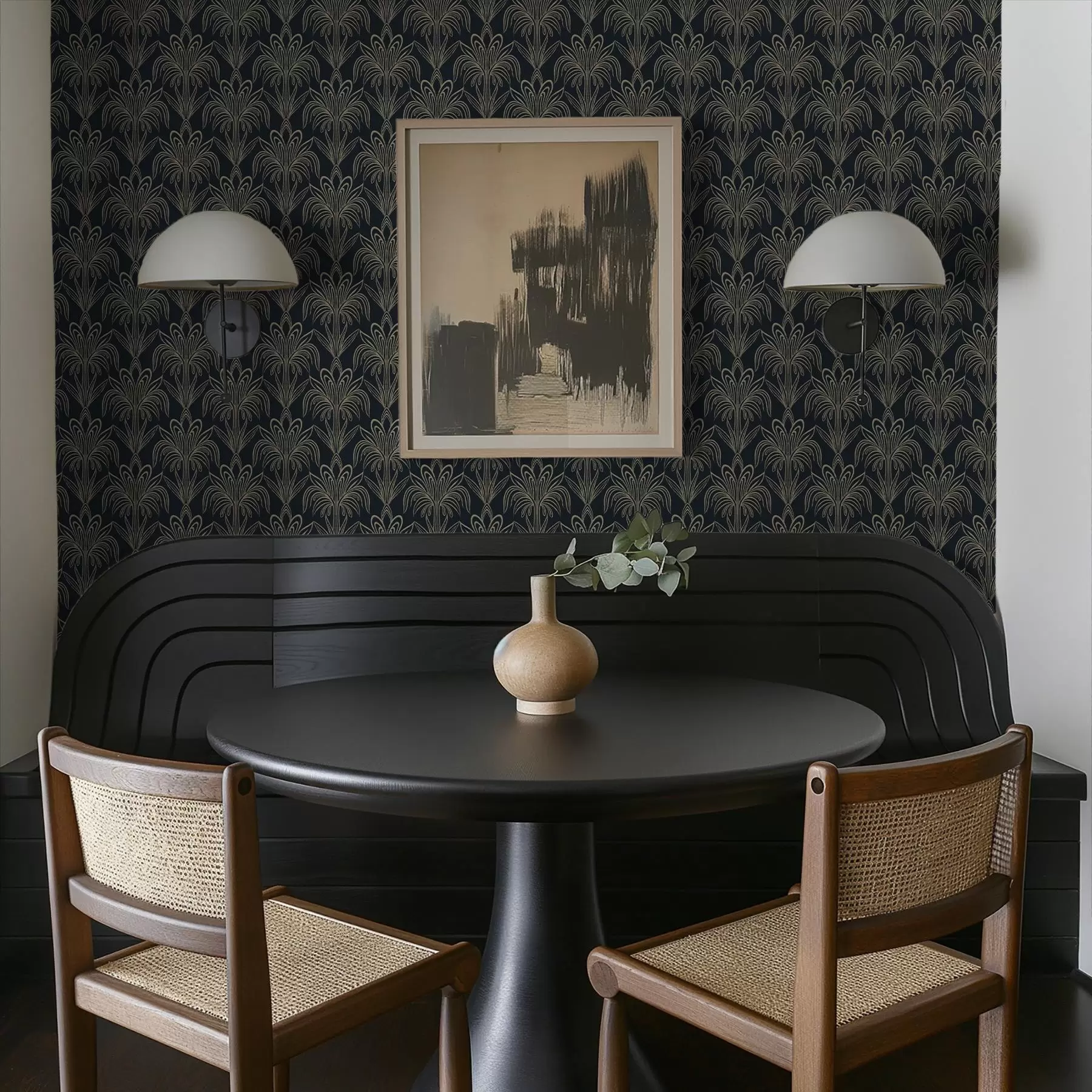 τοιχογραφίες Σκούρο διακοσμητικό Art Deco με στυλιζαρισμένα φυτά a01065