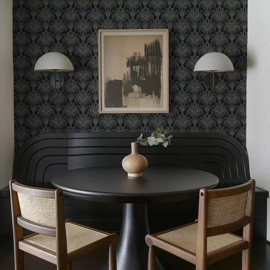 τοιχογραφίες Σκούρο διακοσμητικό Art Deco με στυλιζαρισμένα φυτά a01065