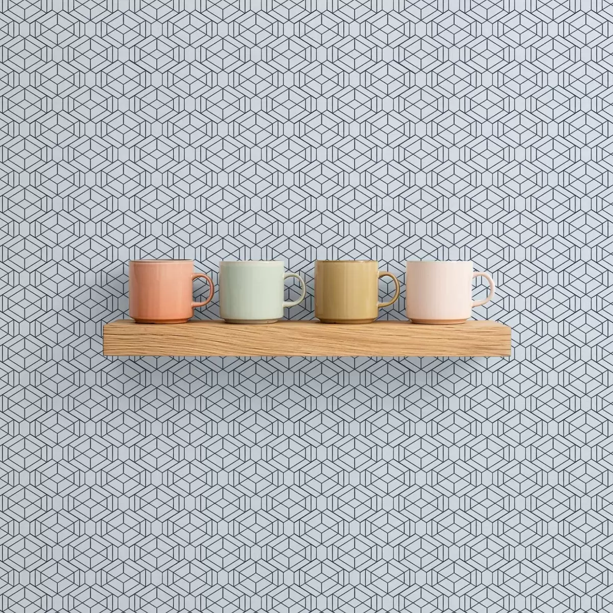 Ταπετσαρία Ανοιχτό μπλε γεωμετρικό μοτίβο κύβων a01066