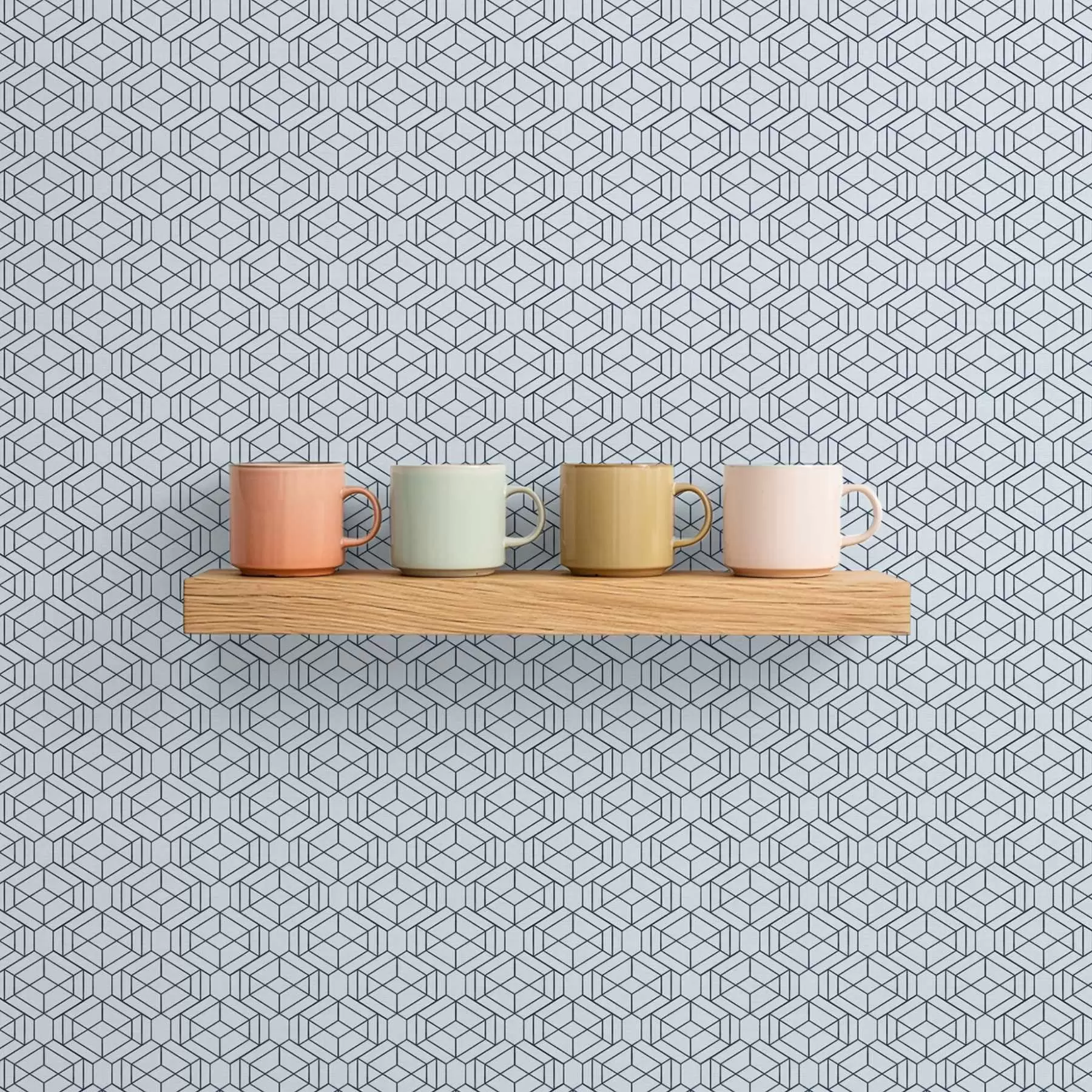 τοιχογραφίες Ανοιχτό μπλε γεωμετρικό μοτίβο κύβων a01066