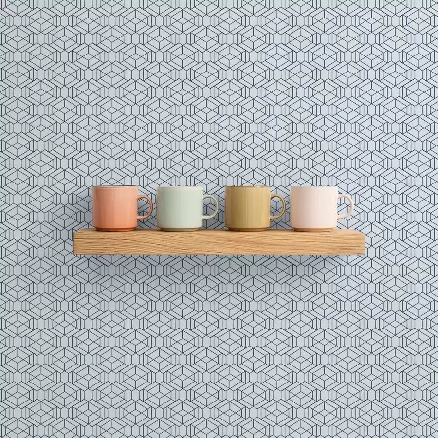 τοιχογραφίες Ανοιχτό μπλε γεωμετρικό μοτίβο κύβων a01066