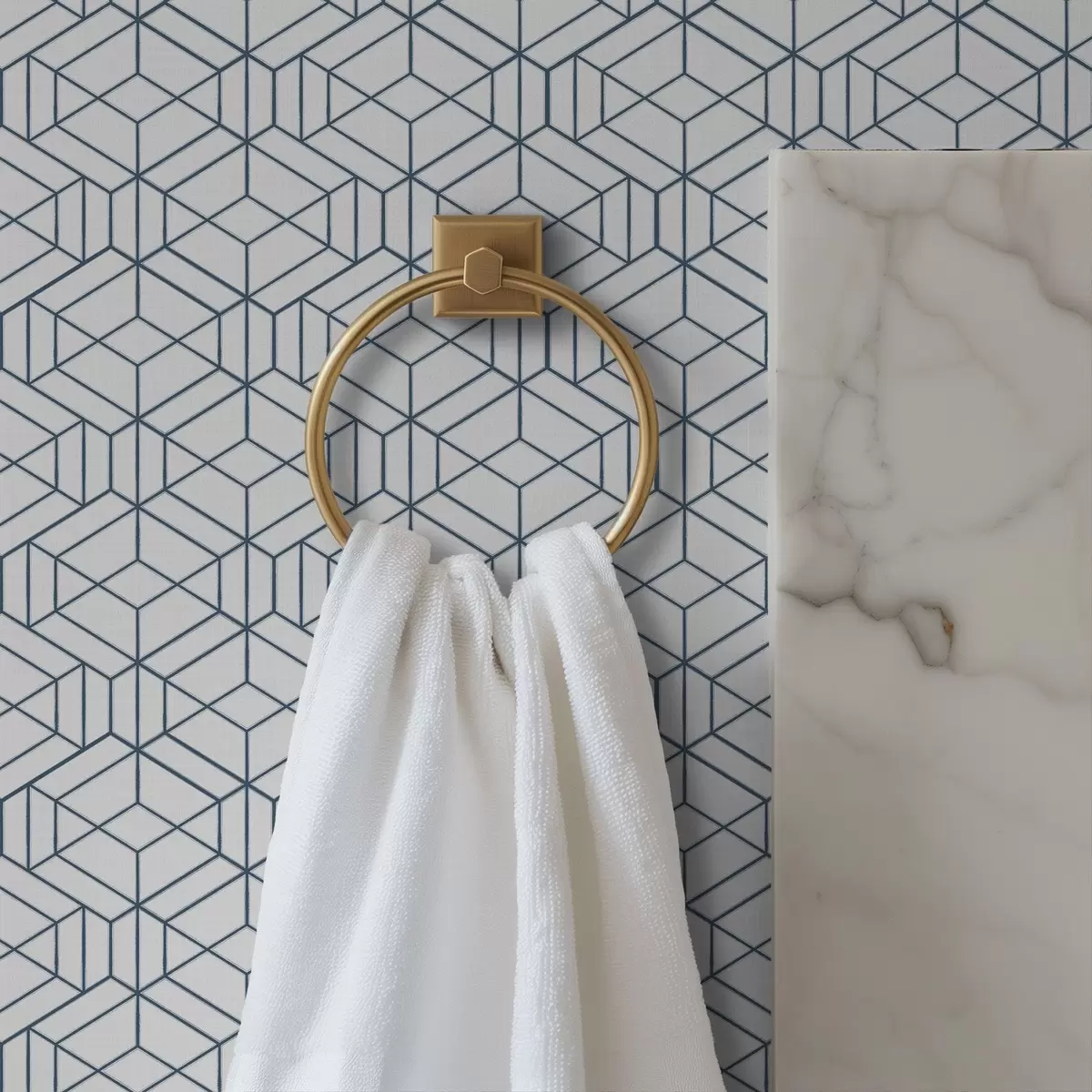 Ταπετσαρία Λευκό φόντο με μπλε τρισδιάστατους γεωμετρικούς κύβους a01067