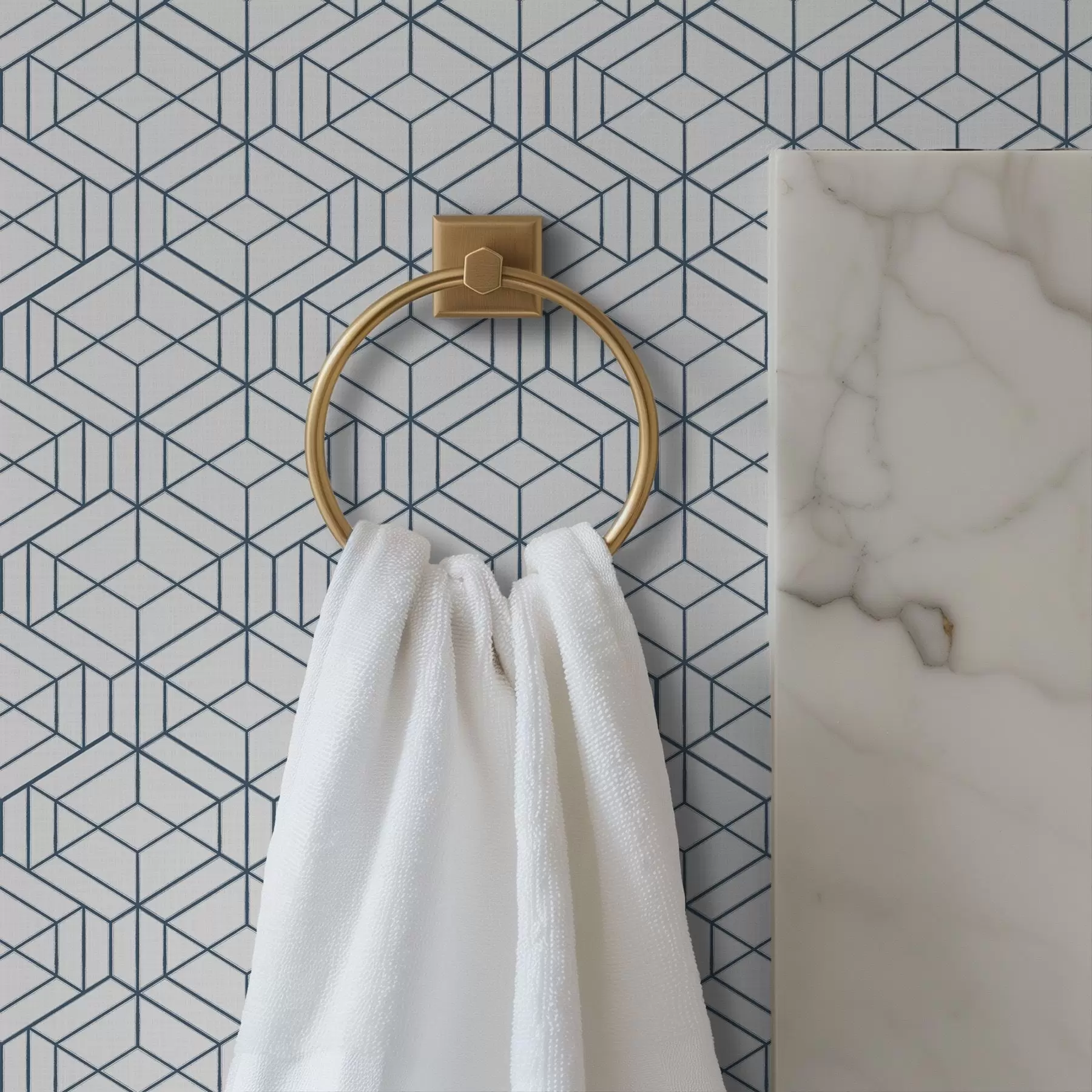 τοιχογραφίες Λευκό φόντο με μπλε τρισδιάστατους γεωμετρικούς κύβους a01067