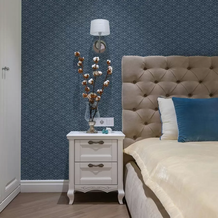 τοιχογραφίες Μπλε φόντο με λευκούς γραμμικούς κύβους σε πλέγμα a01067v1