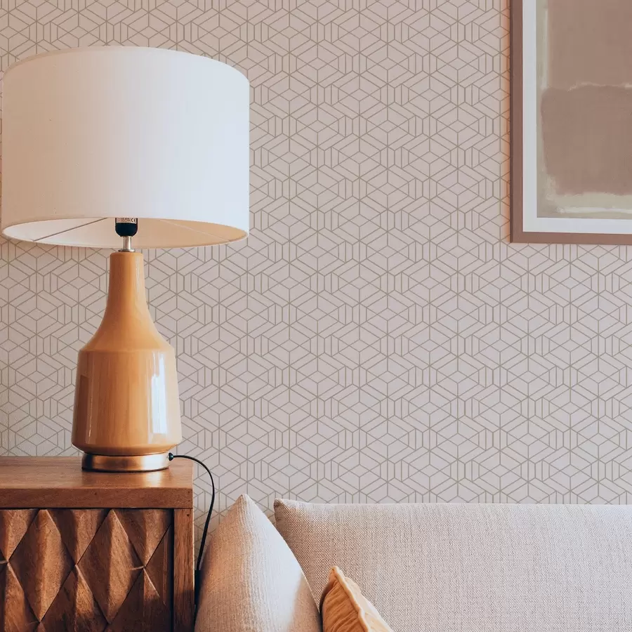 τοιχογραφίες Ζεστό μπεζ φόντο με λεπτούς γραφικούς κύβους a01067v3