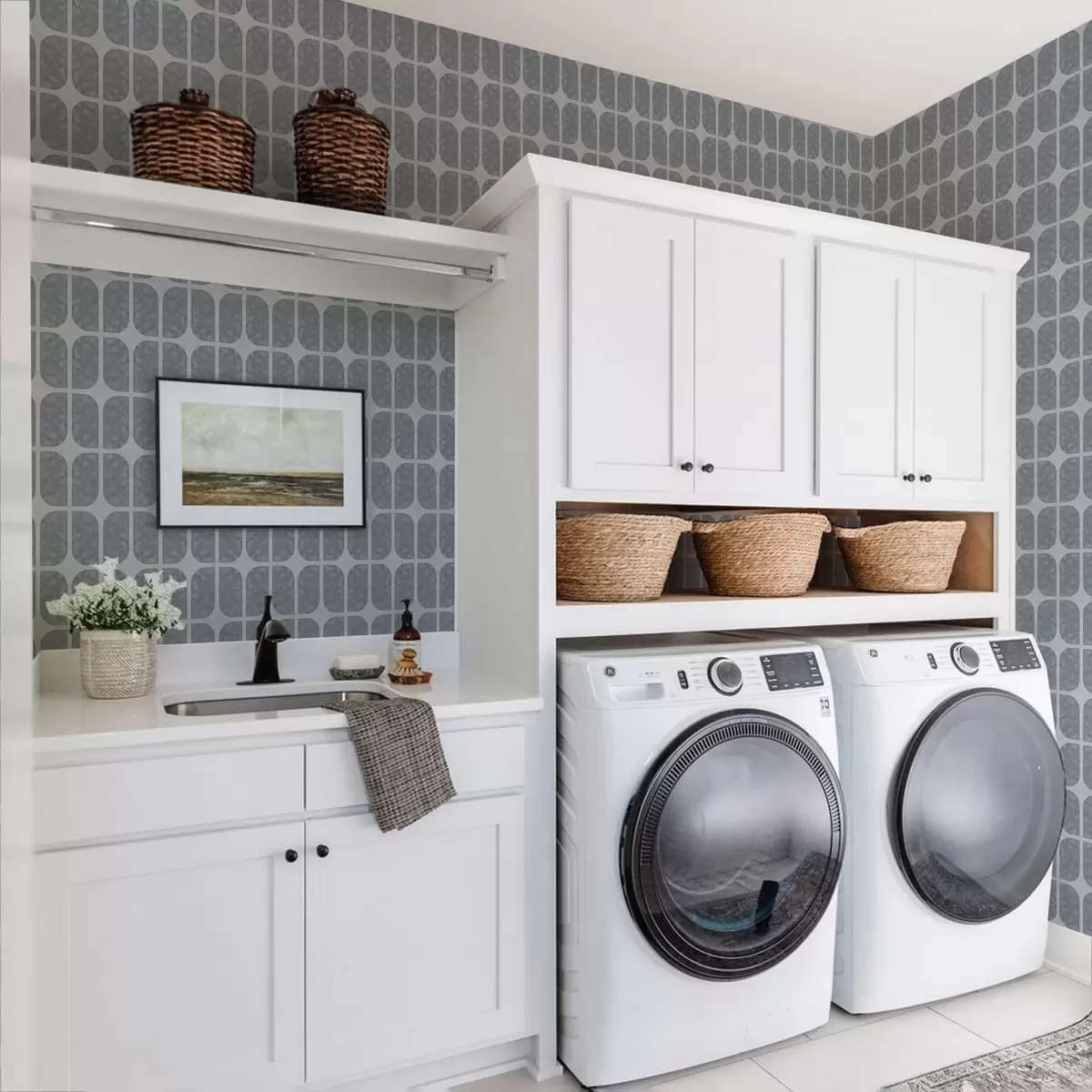 Ταπετσαρία Γκρι μωσαϊκό με ορθογώνιες καμάρες και απαλή υφή a01068