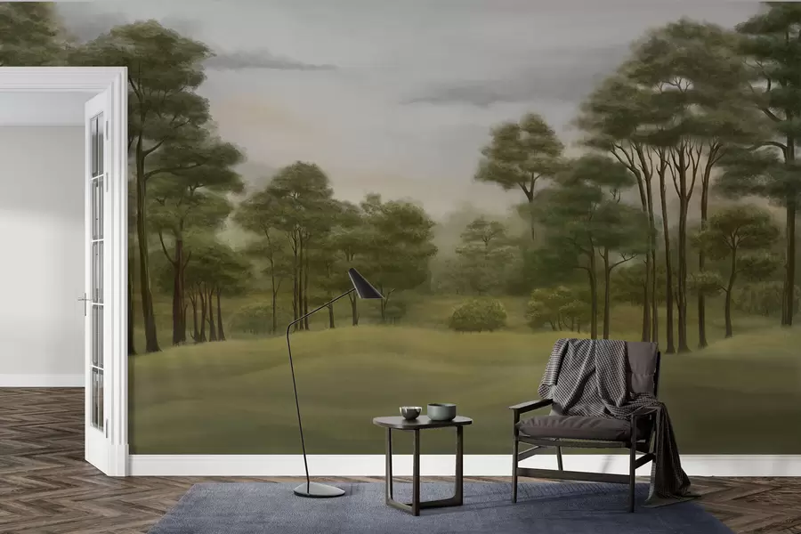 τοιχογραφίες Γαλήνιο δασικό τοπίο σε απαλές αποχρώσεις w02193