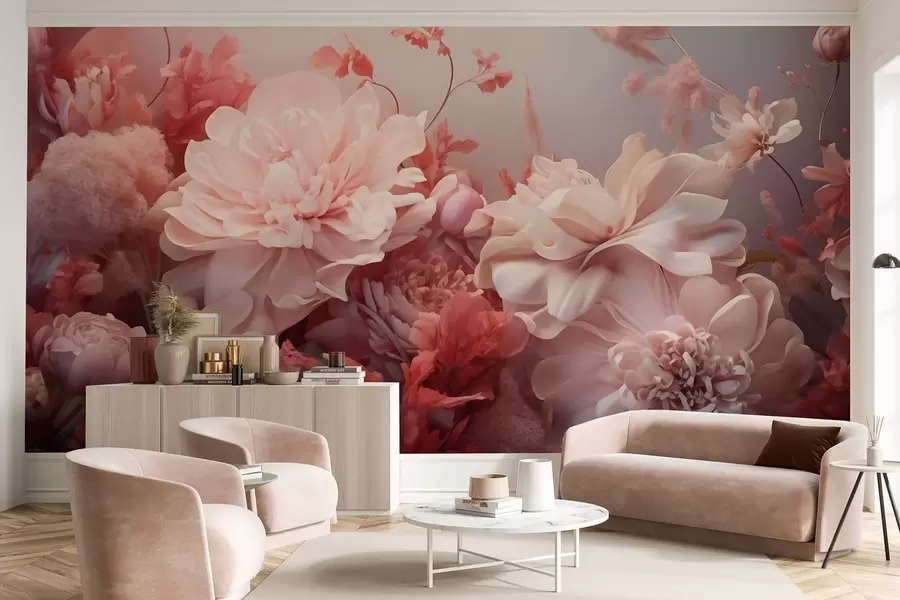 τοιχογραφίες Ογκώδεις ροζ παιώνιες σε ανθοσύνθεση w09571