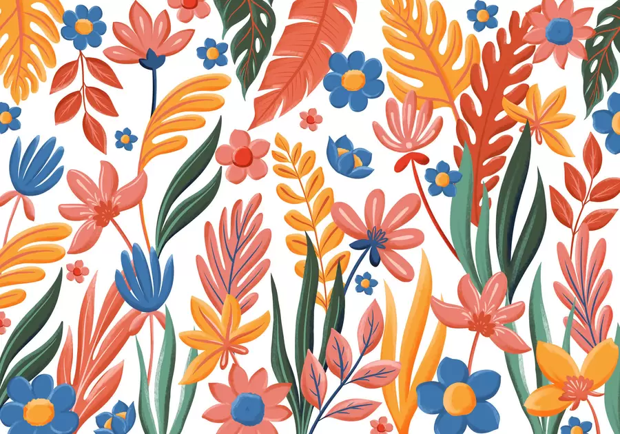 τοιχογραφίες Φωτεινό μοτίβο με λουλούδια και φύλλα w05003