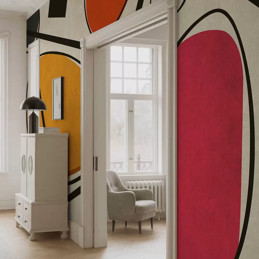 τοιχογραφίες Αφηρημένα σχήματα και γραμμές με έντονα χρωματικά πεδία w05017