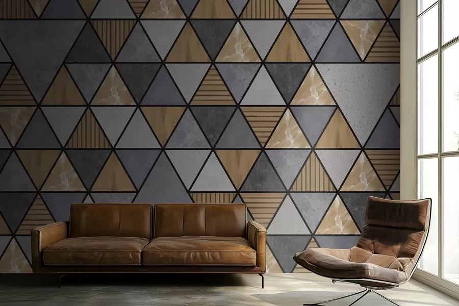 τοιχογραφίες Τριγωνικό στολίδι με ουδέτερα και ζεστά χρώματα w05096v1