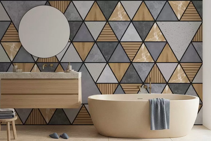 τοιχογραφίες Τριγωνικό στολίδι με ουδέτερα και ζεστά χρώματα w05096v1