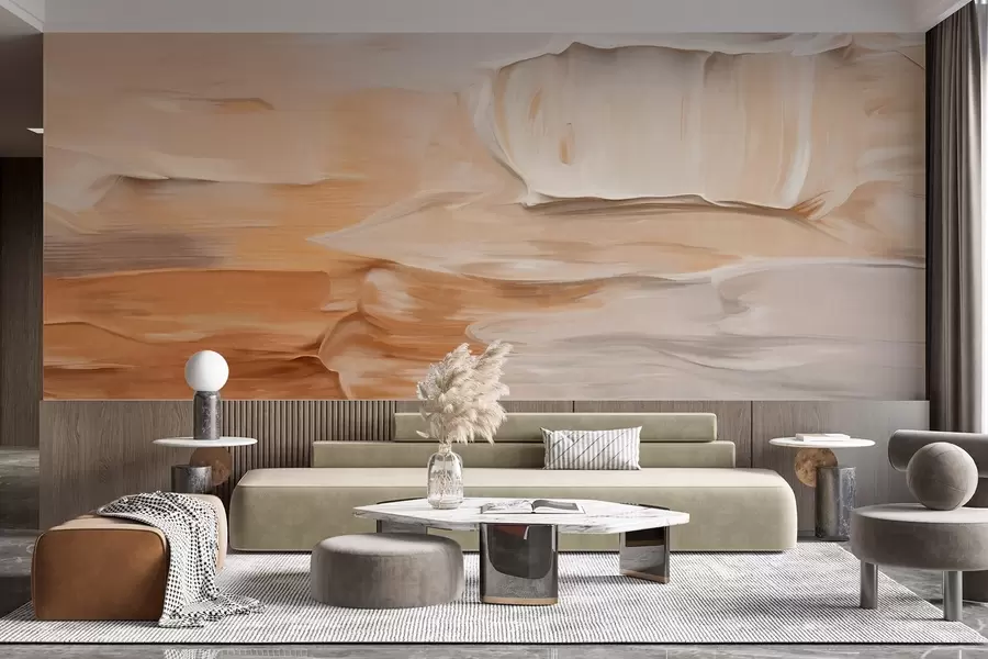 τοιχογραφίες Αφηρημένες πινελιές με υφή σε ζεστούς γήινους τόνους του μπεζ, του κρεμ και του καφέ, μοντέρνα τέχνη w09588