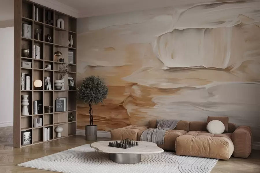 τοιχογραφίες Αφηρημένες πινελιές με υφή σε ζεστούς γήινους τόνους του μπεζ, του κρεμ και του καφέ, μοντέρνα τέχνη w09588