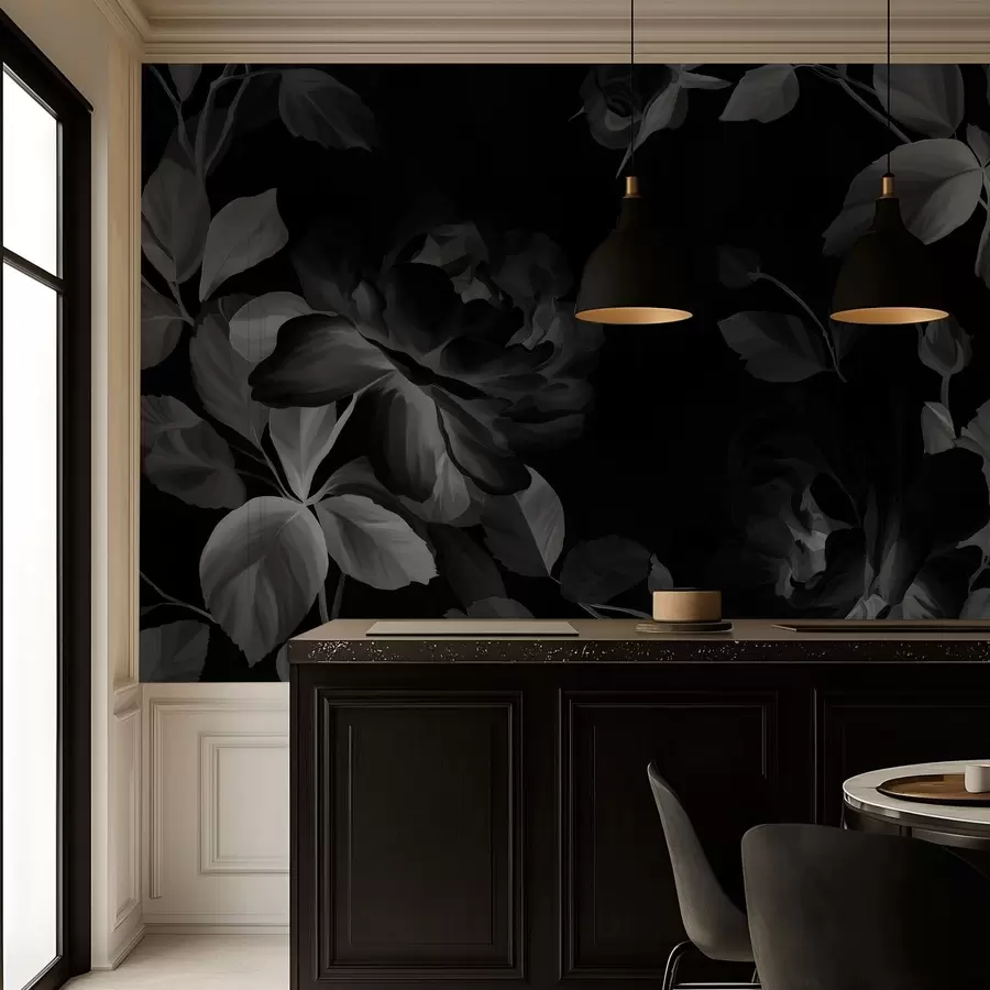 τοιχογραφίες ασπρόμαυρες γραφικές τριαντάφυλλες σε στυλ ελαιογραφίας  w04873v1