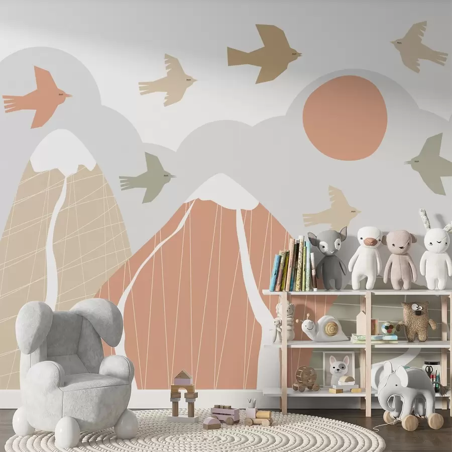 τοιχογραφίες Σκανδιναβικά βουνά και πουλιά w05166