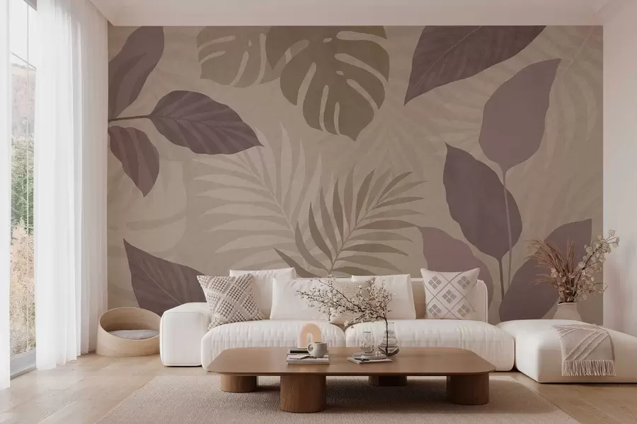 τοιχογραφίες υφή τροπικών φύλλων σε αμμώδες φόντο w05063