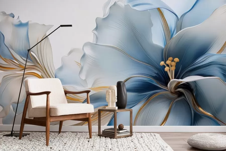 τοιχογραφίες Λεπτό μπλε μεγάλο λουλούδι w05006