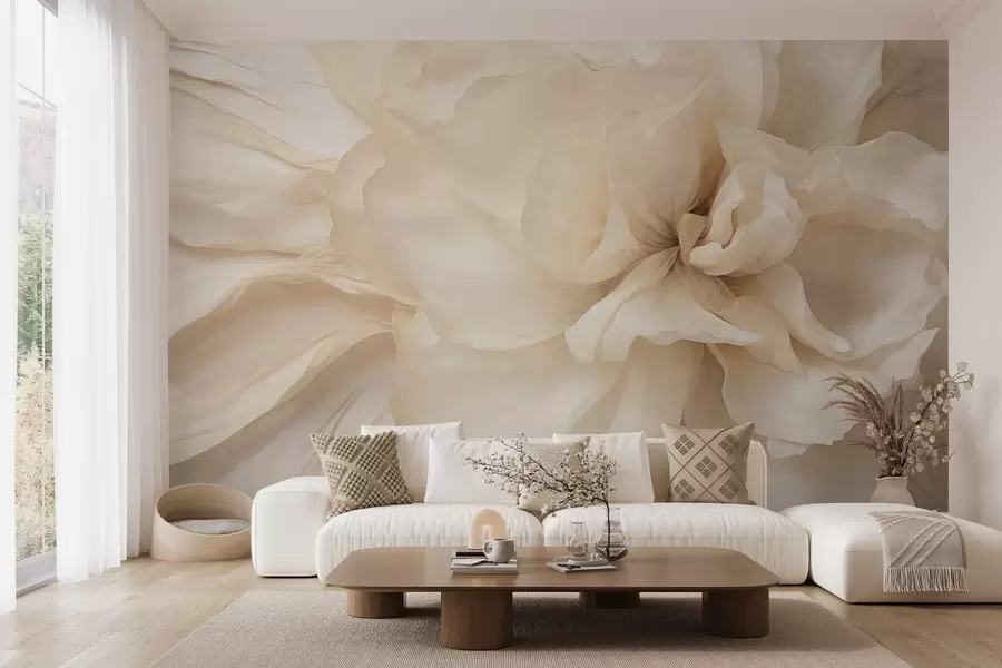 τοιχογραφίες Λεπτό, ανοιχτόχρωμο λουλούδι με διαφανή πέταλα και απαλό αφηρημένο φόντο w09632