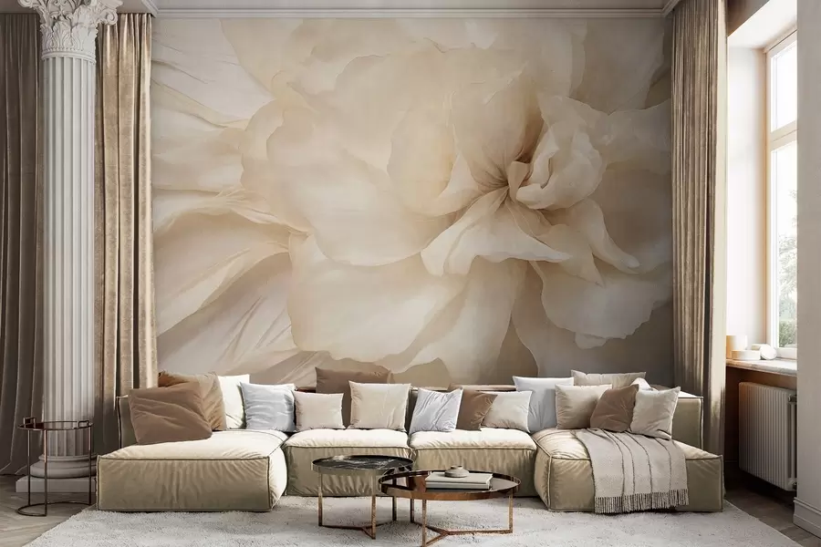 τοιχογραφίες Λεπτό, ανοιχτόχρωμο λουλούδι με διαφανή πέταλα και απαλό αφηρημένο φόντο w09632