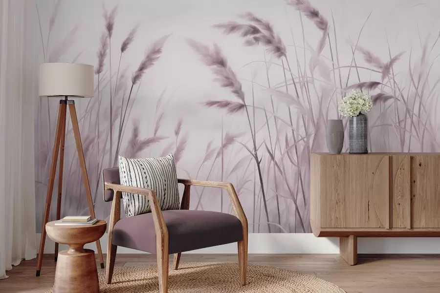 τοιχογραφίες Ψηλό, υφασμάτινο ξερό χορτάρι με στάχυα σιταριού στο χωράφι, σε απαλό, ανοιχτόχρωμο φόντο. w09648v2