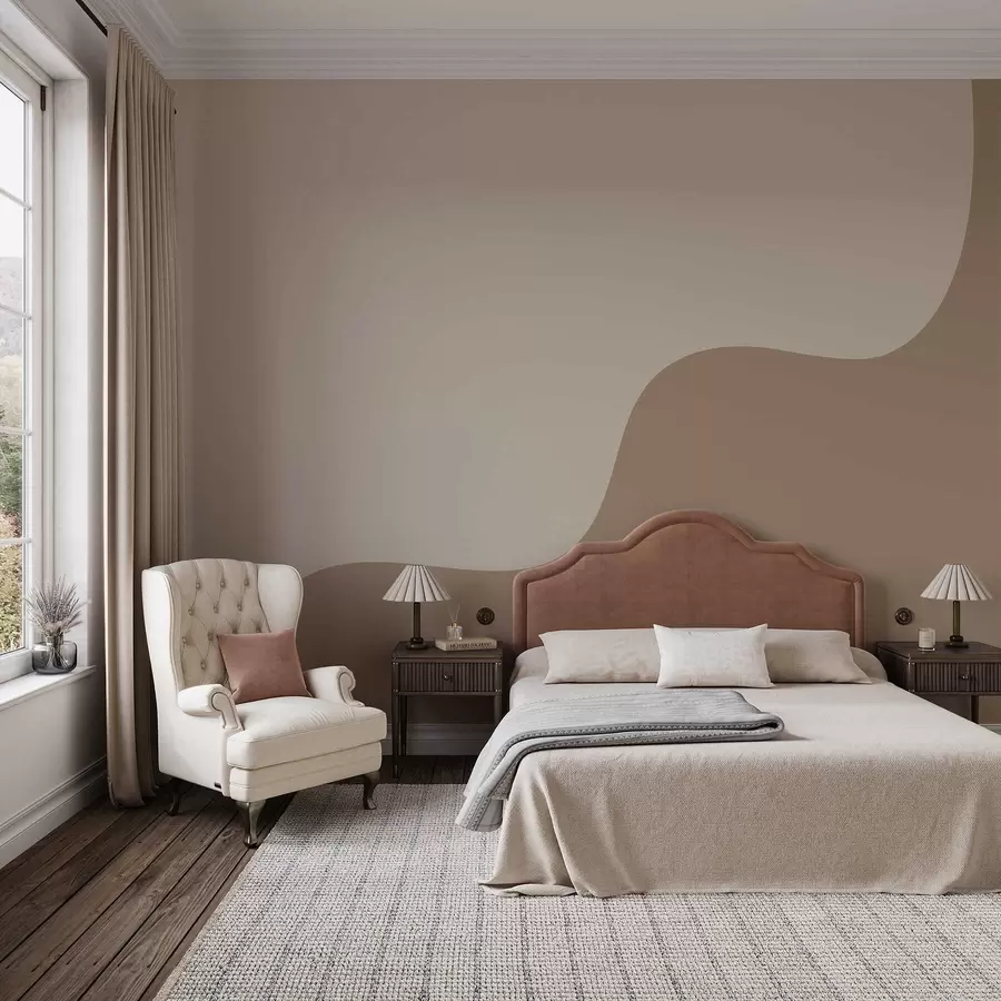 τοιχογραφίες Απαλά αφηρημένα σχήματα σε ανοιχτούς μπεζ και καφέ τόνους w05097v2