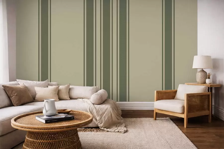 τοιχογραφίες Κάθετες ρίγες σε απαλή πράσινη και μπεζ παλέτα w05098