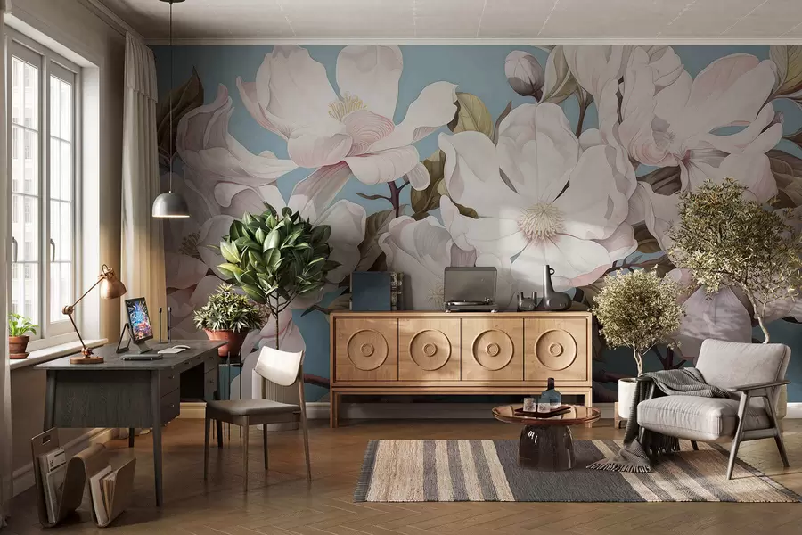 τοιχογραφίες Πλούσια λουλούδια σε ένα κλαδί δέντρου w05178