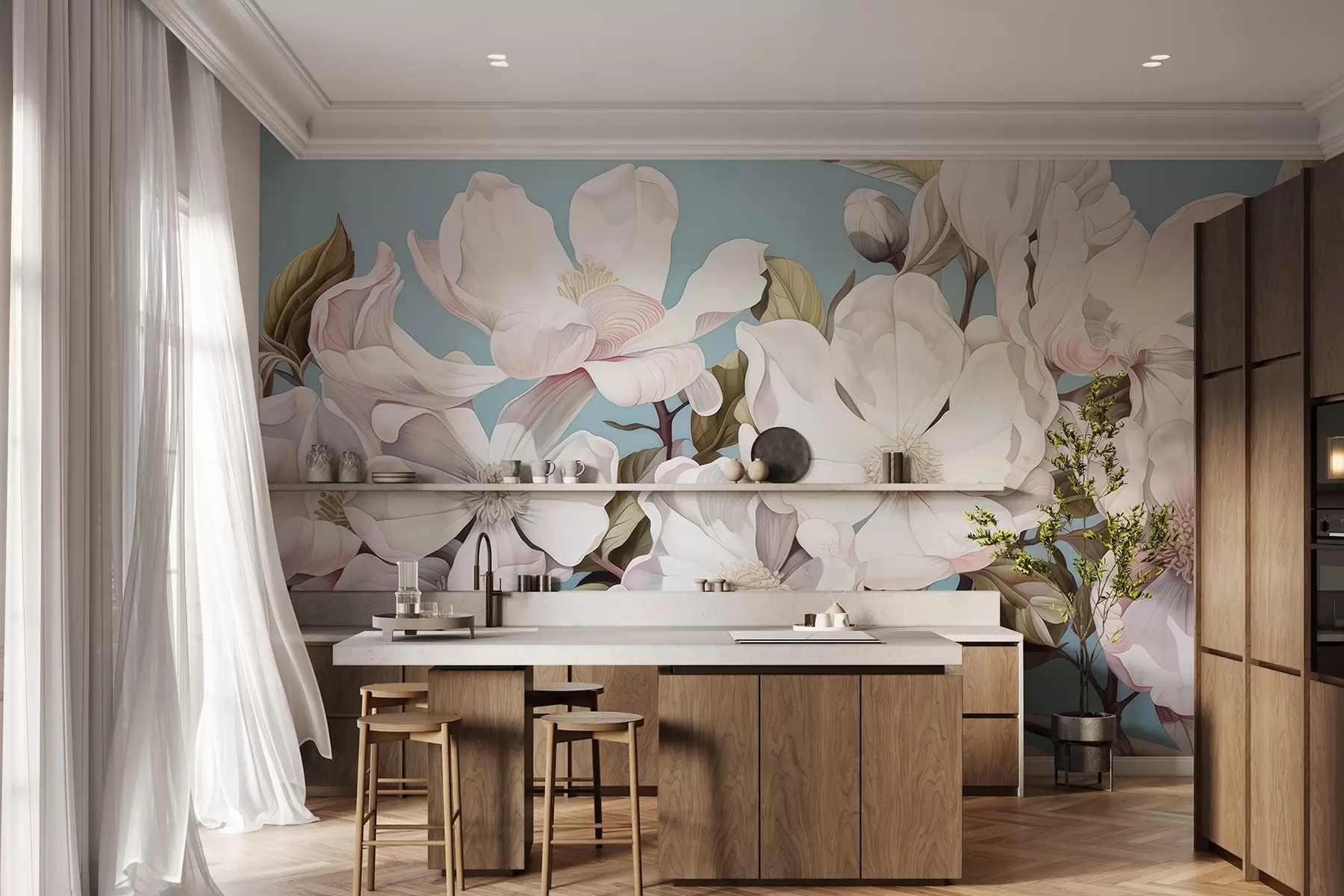 τοιχογραφίες Πλούσια λουλούδια σε ένα κλαδί δέντρου w05178