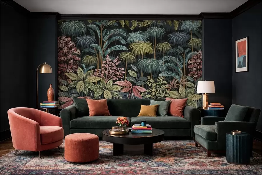 τοιχογραφίες Πυκνό τροπικό φύλλωμα με μεγάλα φύλλα w05116