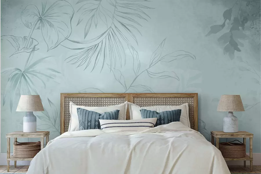 τοιχογραφίες Γραμμικά φυτά σε απαλό πρασινωπό φόντο w05128v1