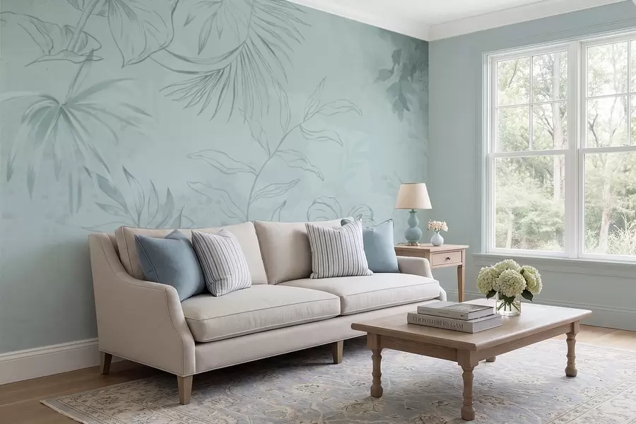 τοιχογραφίες Γραμμικά φυτά σε απαλό πρασινωπό φόντο w05128v1