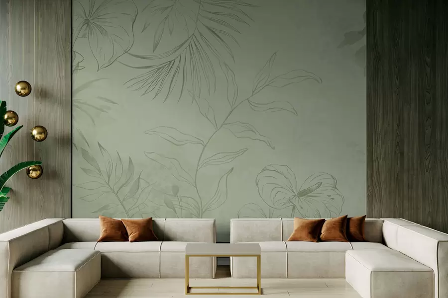 τοιχογραφίες Γραμμικά φυτά σε δροσερό μπλε φόντο w05128v2