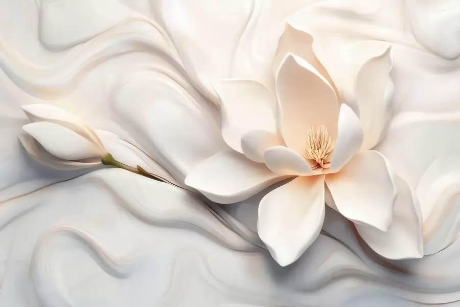 τοιχογραφίες Τρισδιάστατη λευκή μανόλια με ανάγλυφη απομίμηση μαρμάρινης υφής w09729