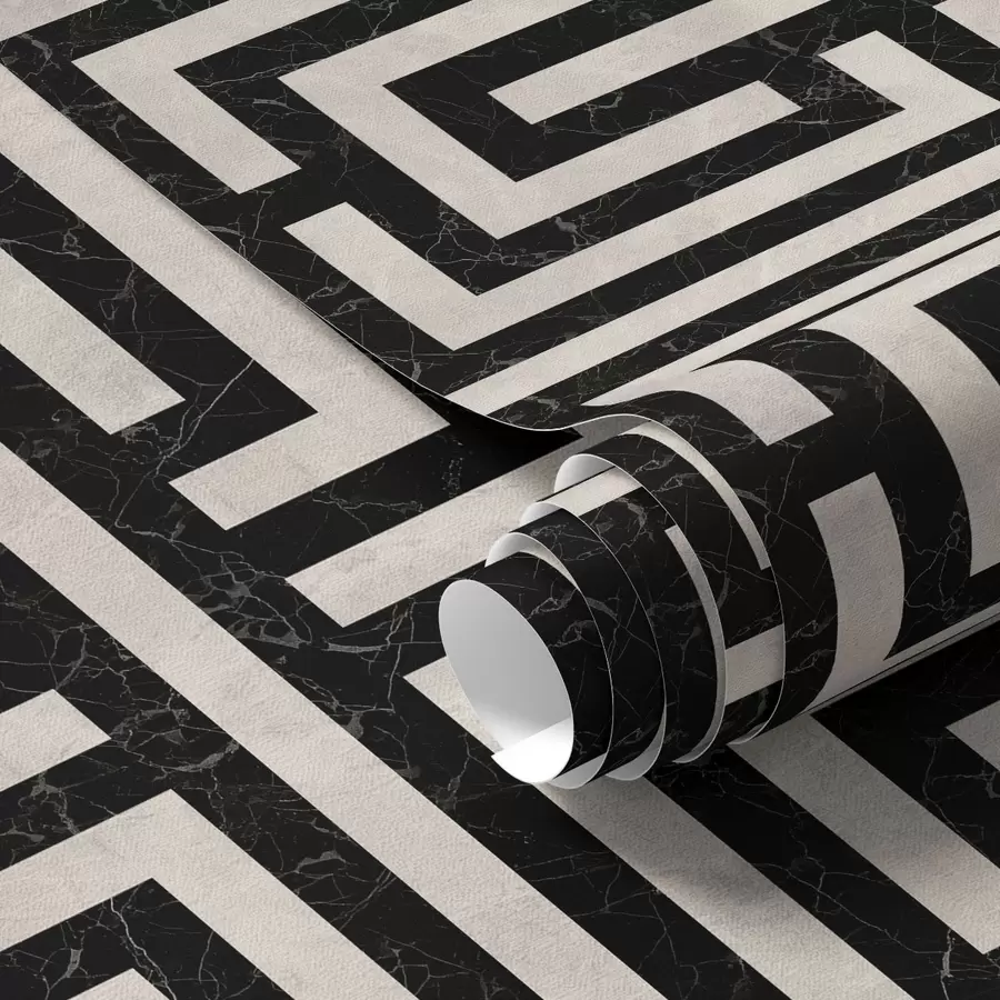 τοιχογραφίες Μαύρο και άσπρο γεωμετρικό μοτίβο λαβυρίνθου a01073