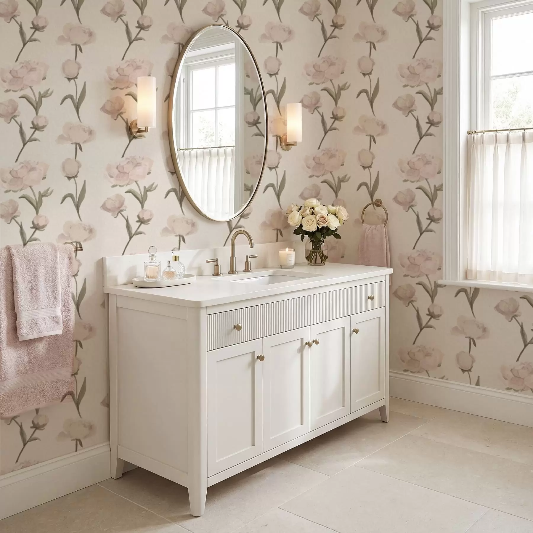 τοιχογραφίες Απαλές ροζ παιώνιες σε ανοιχτόχρωμο φόντο a01114