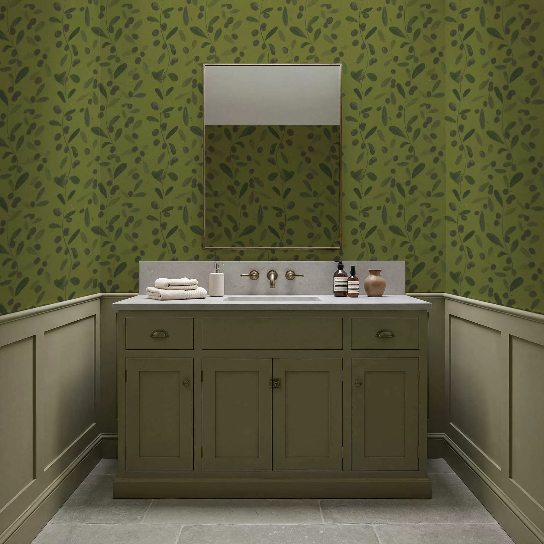 τοιχογραφίες Πράσινα κλαδιά με φύλλα και καρπούς σε ελιά a01113