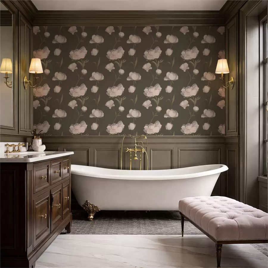 τοιχογραφίες Απαλές ροζ παιώνιες σε σκούρο φόντο a01114v1