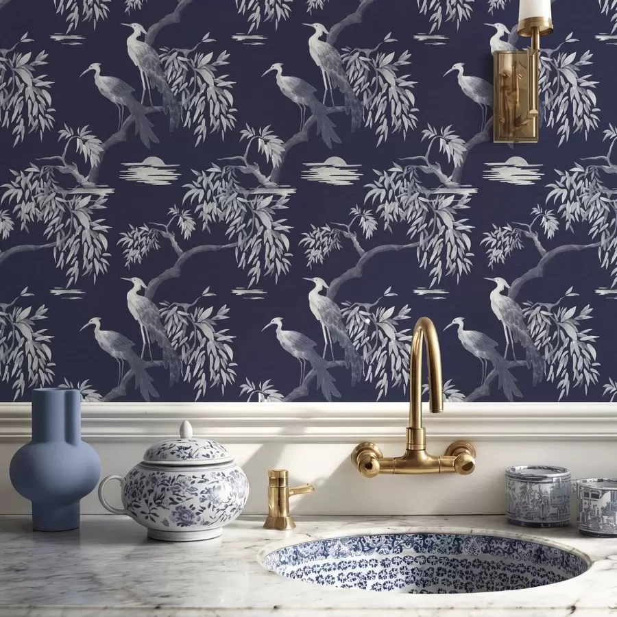 τοιχογραφίες Πουλιά σε κλαδί σε σκούρο μπλε φόντο a01116v1