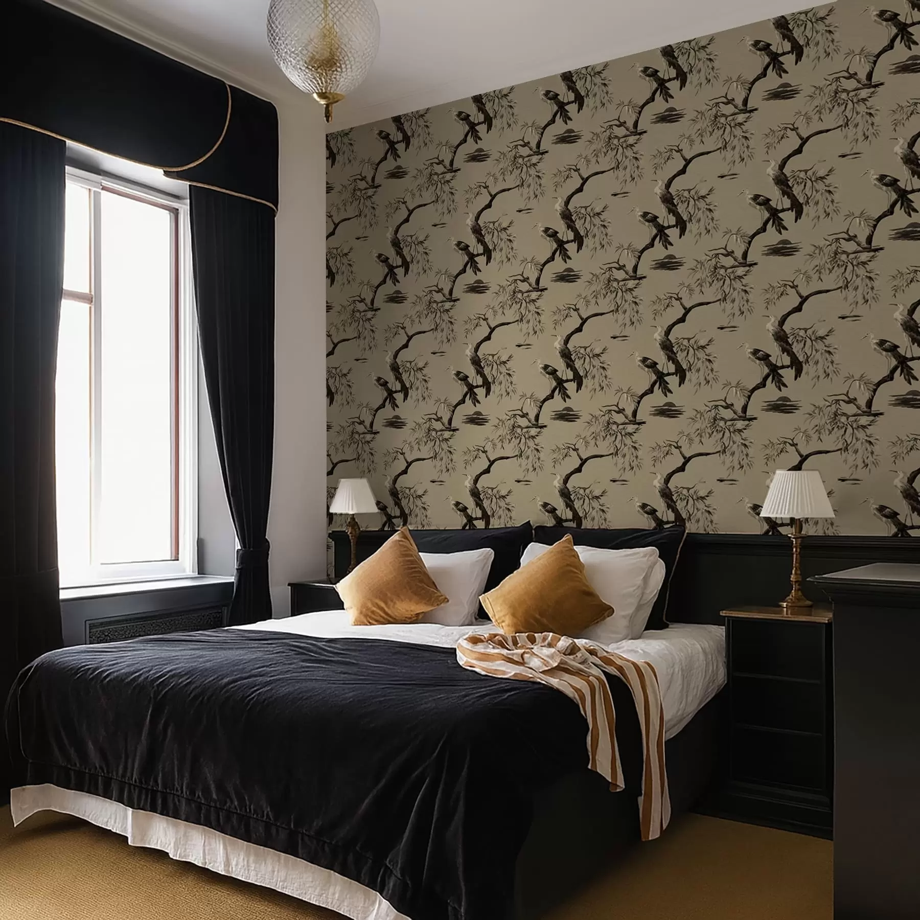 τοιχογραφίες Πουλιά σε κλαδί σε μονόχρωμες αποχρώσεις a01116v2