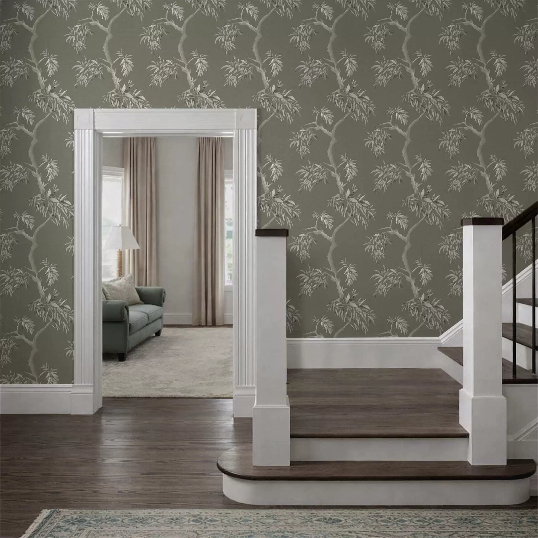 τοιχογραφίες Ελαφρύ κλαδί με φύλλα σε φόντο ελιάς a01117v1