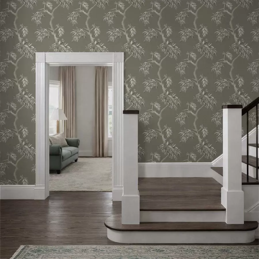 τοιχογραφίες Ελαφρύ κλαδί με φύλλα σε φόντο ελιάς a01117v1