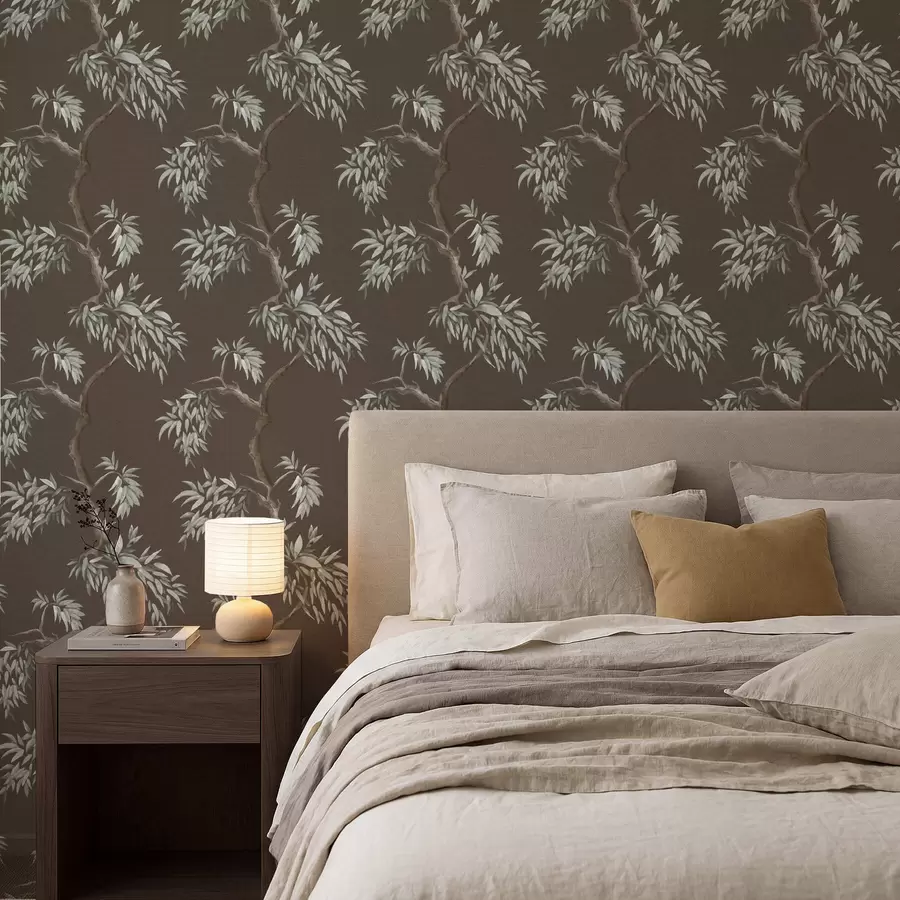 τοιχογραφίες Κλαδί δέντρου με φύλλα σε καφέ φόντο a01117v3