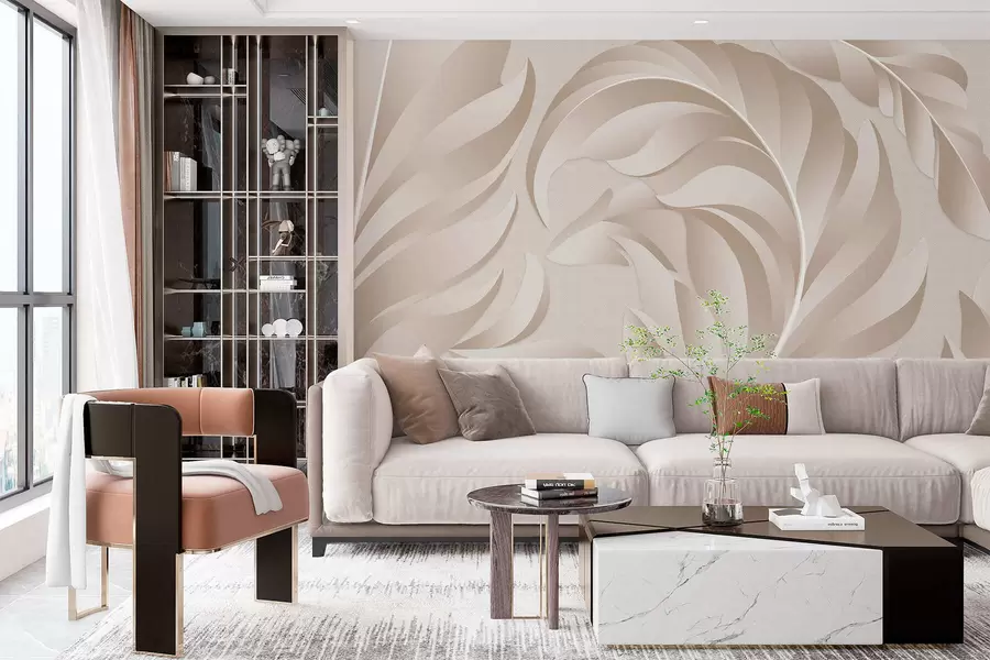 τοιχογραφίες μεγάλα φτερά με υφή σε αποχρώσεις του μπεζ και της πούδρας w05231