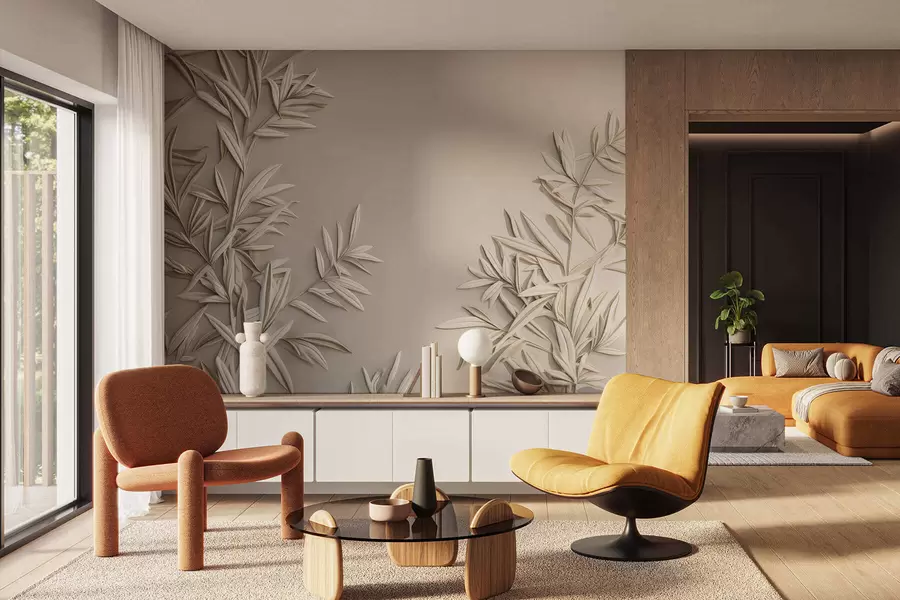 τοιχογραφίες Μίμηση φύλλων σε ανάγλυφο w05244