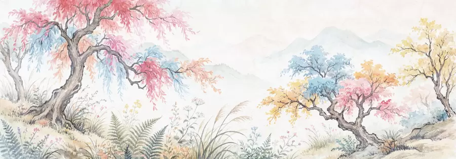 τοιχογραφίες Ζωγραφισμένος πολύχρωμος κήπος σε τσιμεντένιο τοίχο w05246