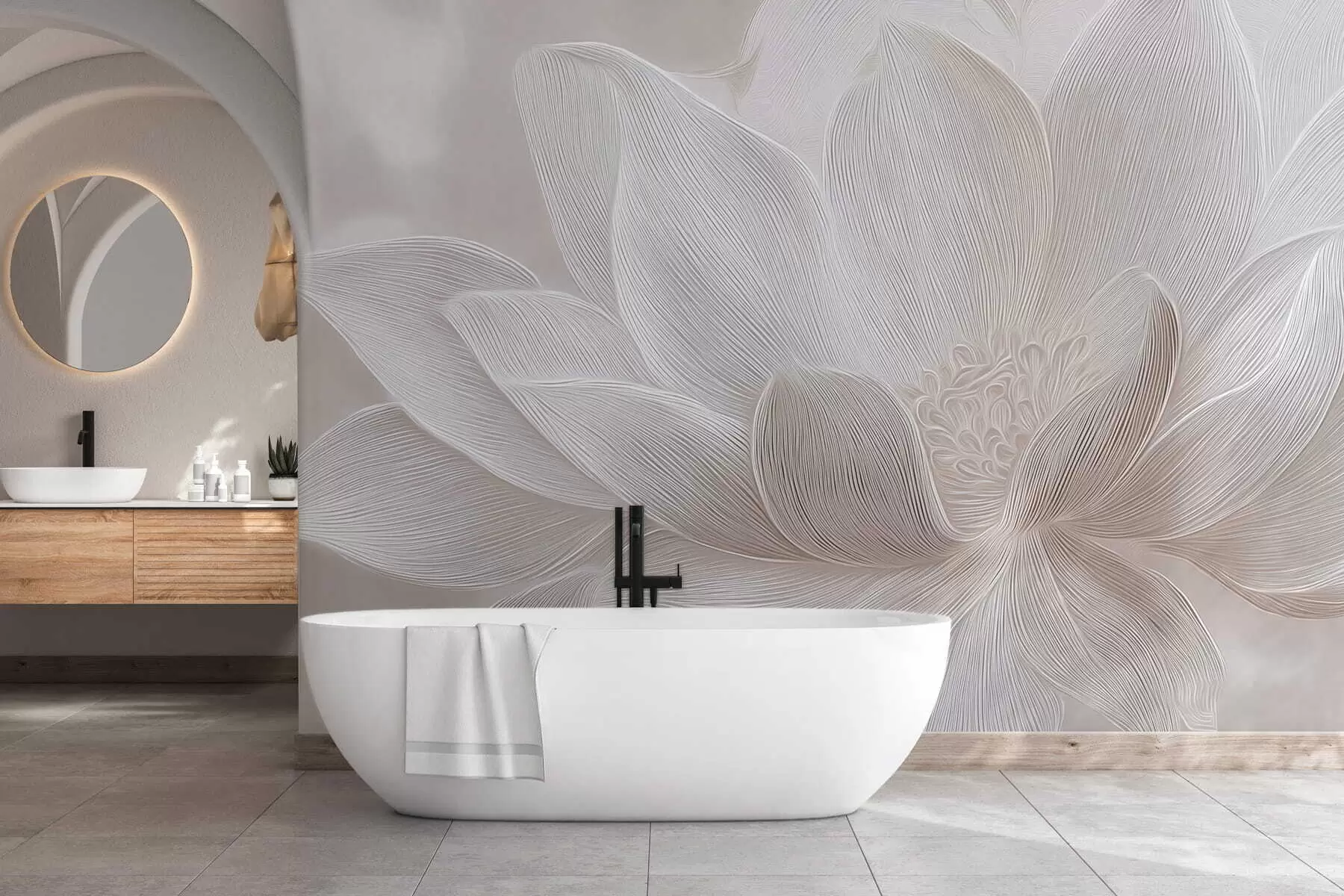 τοιχογραφίες Αφηρημένα κυματιστά σχέδια σε ανοιχτούς μπεζ τόνους w05266